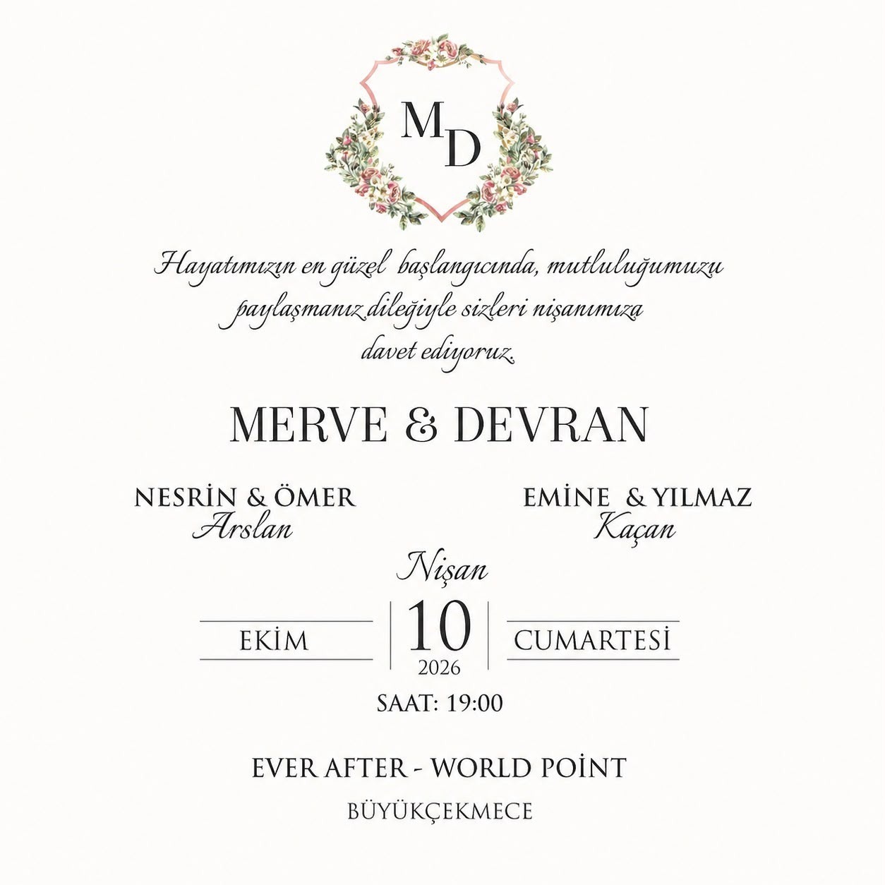 Merve & Devran Nişan Daveti – 10 Ekim 2026